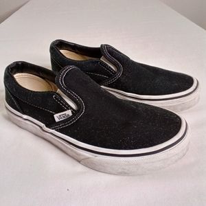 Vans Off The Wall 721356 Youth Black Slip On Skate Shoes 2.5 Canvas Sneakers